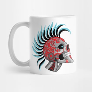 Tattooed Robot Skull with Blue Mohawk Mug